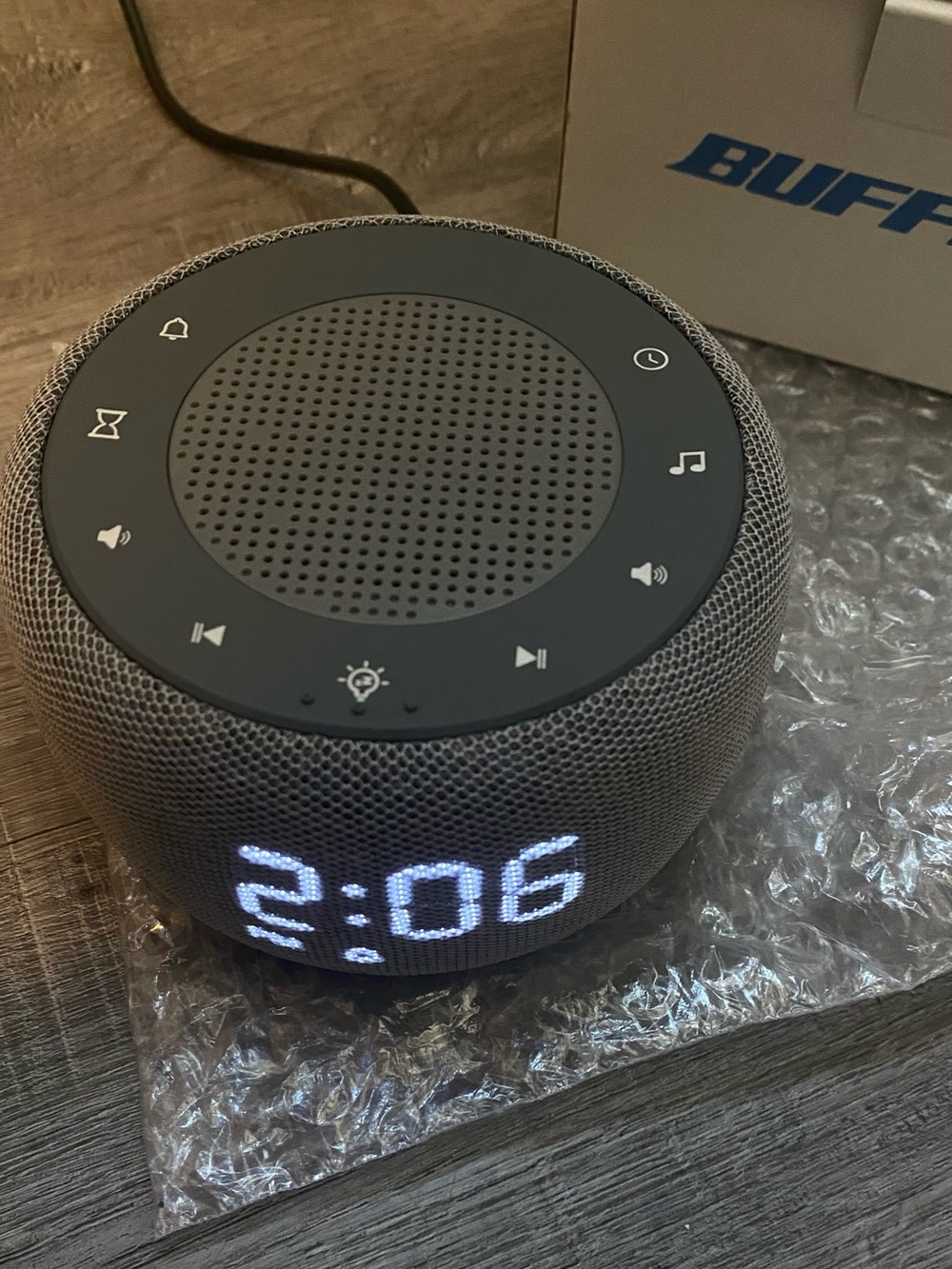 Buffbee Gray Fabric LED Clock Bluetooth Speaker/ sound machine